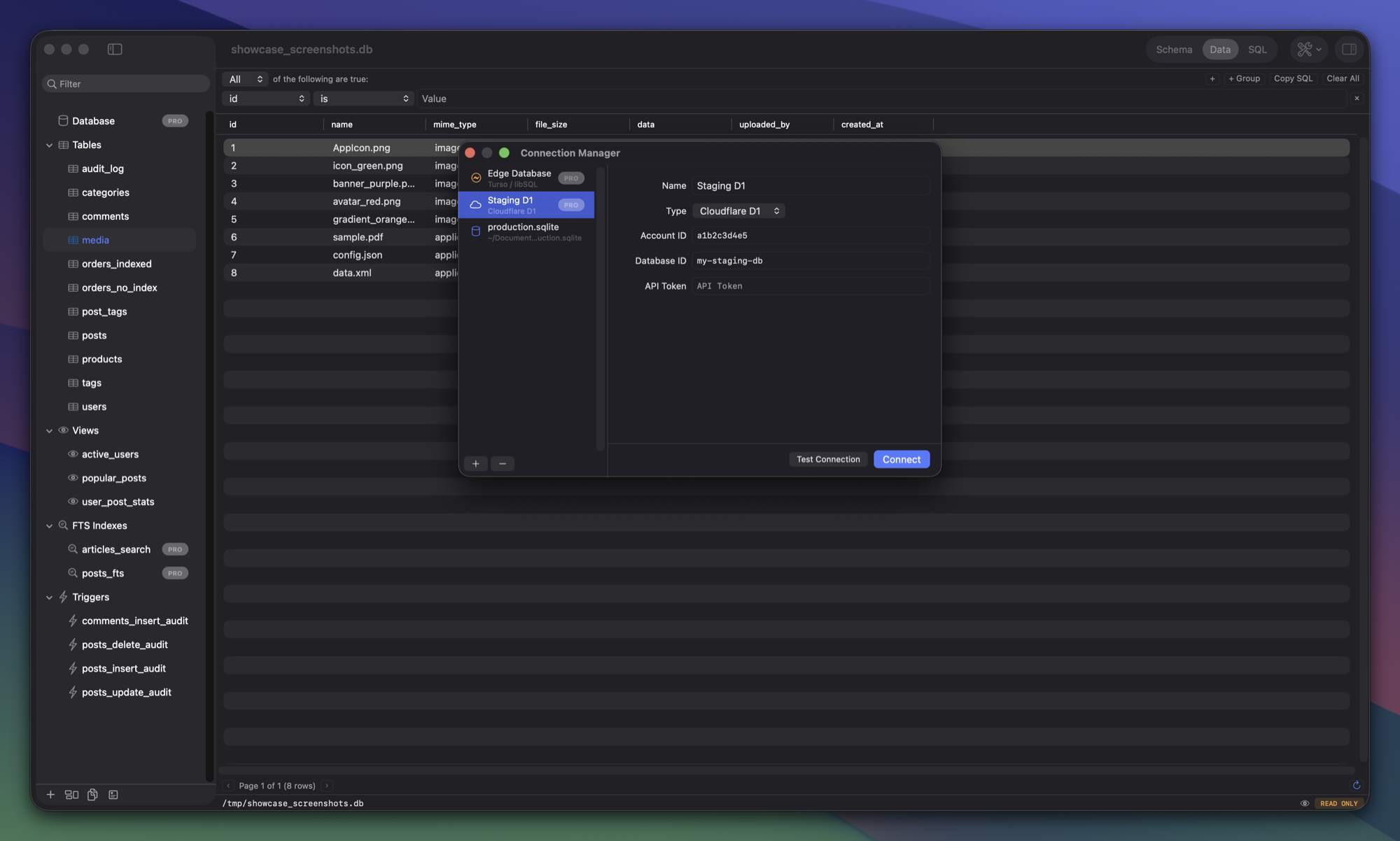 Connection Manager — Turso and Cloudflare D1 remote database setup